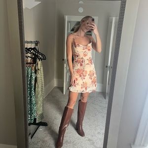Floral velvet cowl neck mini dress